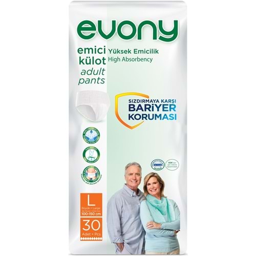 Evony Yetişkin Bezi Emici Külot L - Büyük - Large 30 Adet Tekli Pk