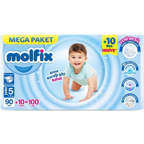Molfix Bebek Bezi 5 Beden 11-18 KG Junior 100 Adet MeGa Pk
