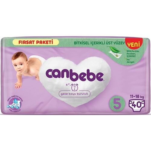 Canbebe Bebek Bezi Beden:5 (11-18Kg) Junior 40 Adet Fırsat Pk