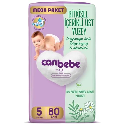 Canbebe Bebek Bezi 5 Beden 11-18 KG Junior 80 Adet MeGa Pk