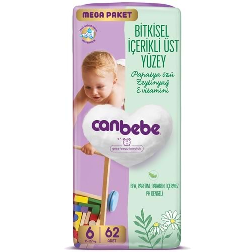 Canbebe Bebek Bezi 6 Beden 15-27 KG Exstra large 62 Adet MeGa Pk