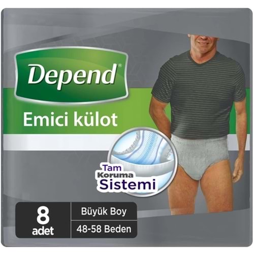Depend Emici Külot Pants Yetişkin Bezi L - Büyük - Large Erkek (İç Adet 8 Adet) Tekli Pk