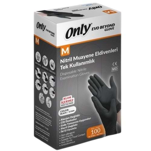 Only Evo Beyond Glove Nitril Siyah Pudrasız Muayene Eldiveni 100 Lü Pk M - Medium - Orta