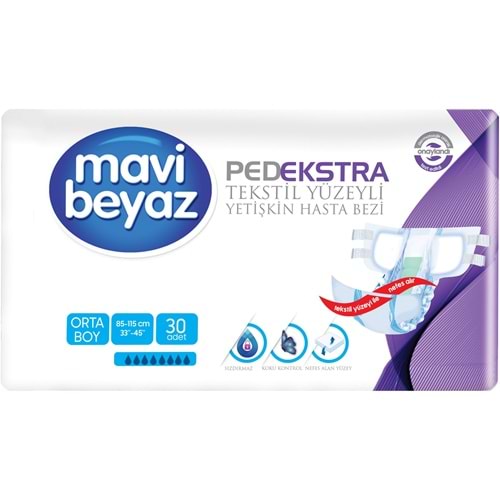 Mavi Beyaz Ped Ekstra Tekstil Yüzeyli Bel Bantlı Yetişkin Bezi M - Medium - Orta 30 Adet