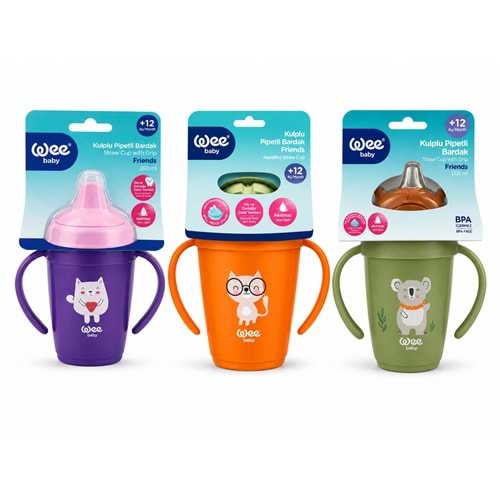 Wee Baby Friends Kulplu Pipetli Bardak 265 ML (Kod:339) Seçenekli