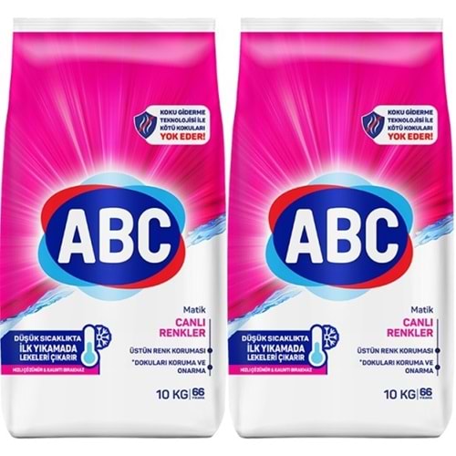Abc Matik Toz Çamaşır Deterjanı 20Kg (2PK*10KG) Canlı Renkler (132 Yıkama)