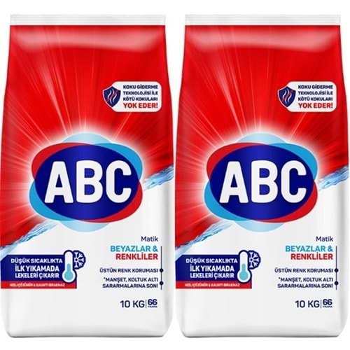 Abc Matik Toz Çamaşır Deterjanı 20KG (2PK*10KG) Klasik Beyazlar & Renkliler (132 Yıkama)