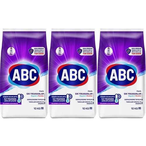 Abc Matik Toz Çamaşır Deterjanı 30KG (3PK*10KG) Sık Yıkananlar Beyazlar & Renkliler (198 Yıkama)