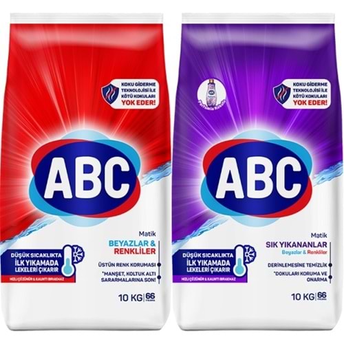 Abc Matik Toz Çamaşır Deterjanı 20KG (2PK*10KG) Karma Set Klasik & Sık Yıkananlar (132 Yıkama)