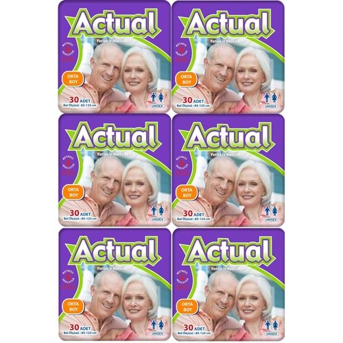 Actual Yetişkin Bezi Bel Bantlı M - Medium - Orta 180 Adet (6PK*30)