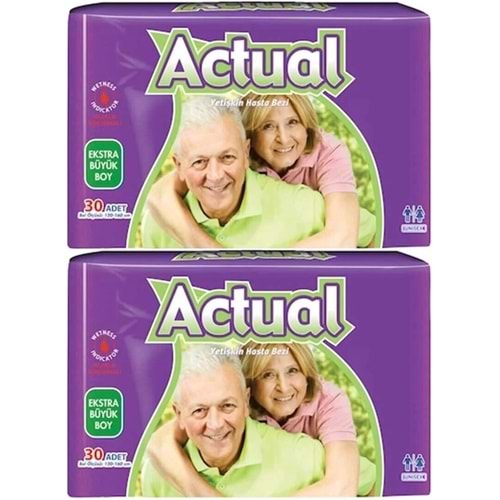 Actual Yetişkin Bezi Bel Bantlı XL - Ekstra Büyük - Extra Large 60 Adet (2PK*30)