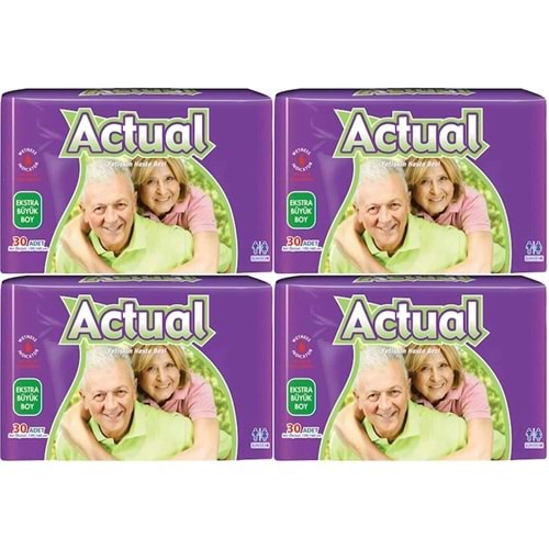 Actual Yetişkin Bezi Bel Bantlı XL - Ekstra Büyük - Extra Large 120 Adet (4PK*30)