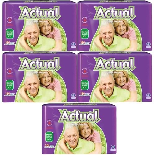 Actual Yetişkin Bezi Bel Bantlı XL - Ekstra Büyük - Extra Large 150 Adet (5PK*30)