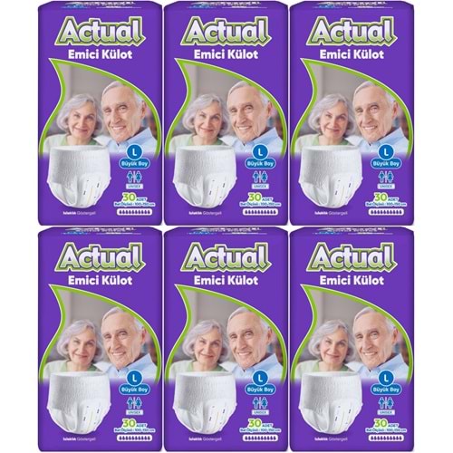 Actual Emici Külot Yetişkin Bezi L - Large - Büyük (Islaklık Göstergeli) 180 Adet (6PK*30)