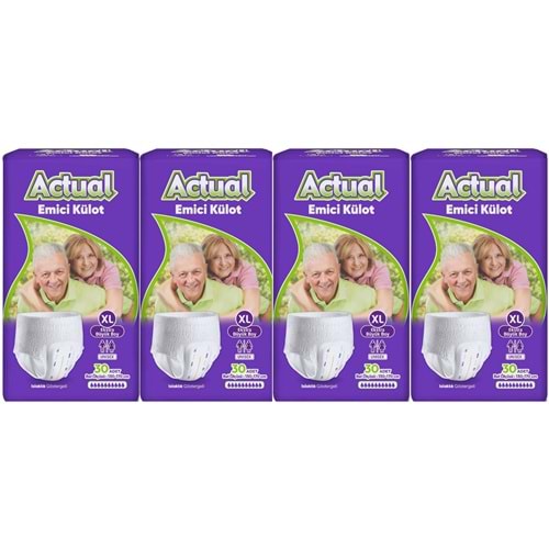 Actual Emici Külot Yetişkin Bezi XL - Extra Large - Ekstra Büyük (Islaklık Göstergeli) 120 Adet (4PK*30)