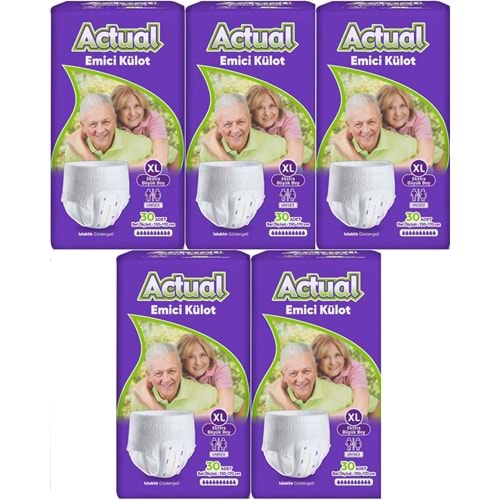 Actual Emici Külot Yetişkin Bezi XL - Extra Large - Ekstra Büyük (Islaklık Göstergeli) 150 Adet (5PK*30)