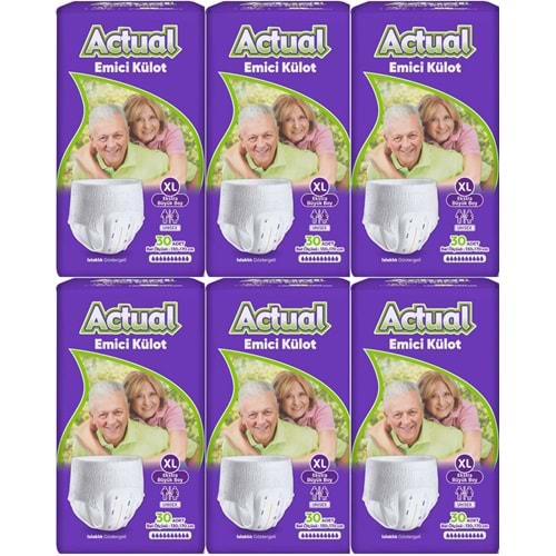 Actual Emici Külot Yetişkin Bezi XL - Extra Large - Ekstra Büyük (Islaklık Göstergeli) 180 Adet (6PK*30)