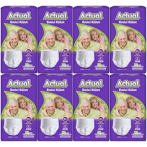 Actual Emici Külot Yetişkin Bezi XL - Extra Large - Ekstra Büyük (Islaklık Göstergeli) 240 Adet (8PK*30)