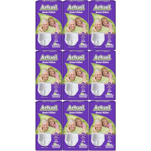 Actual Emici Külot Yetişkin Bezi XL - Extra Large - Ekstra Büyük (Islaklık Göstergeli) 270 Adet (9PK*30)