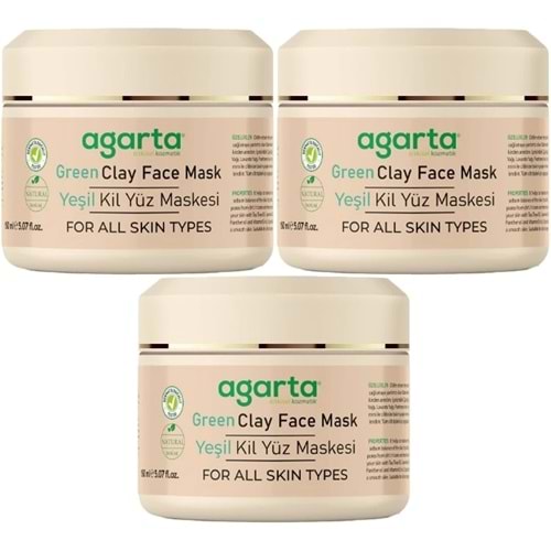 Agarta Doğal Yeşil Kil Yüz Maskesi 150ML (3 Lü Set)