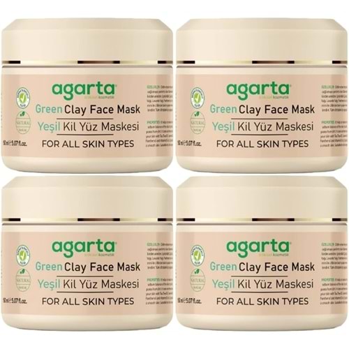 Agarta Doğal Yeşil Kil Yüz Maskesi 150ML (4 Lü Set)