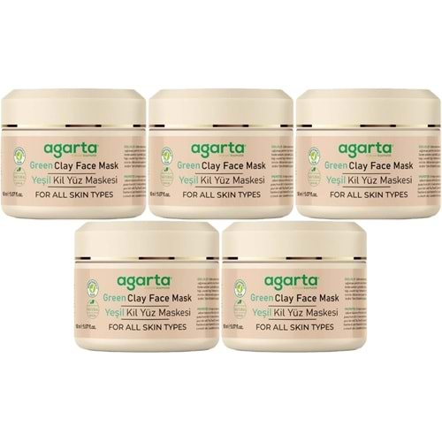 Agarta Doğal Yeşil Kil Yüz Maskesi 150ML (5 Li Set)