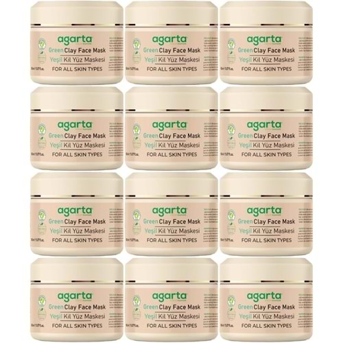 Agarta Doğal Yeşil Kil Yüz Maskesi 150ML (12 Li Set)