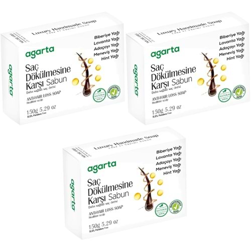 Agarta El Yapımı Doğal Sabun 150GR Saç Dökülmesine Karşı (3 Lü Set)
