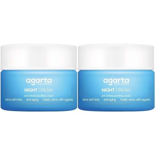 Agarta Doğal Yaşlanma Karşıtı Anti-Age Gece Kremi Su Bazlı 50ML (Kırışıklık/Sıkılaştırıcı) (2Li Set)