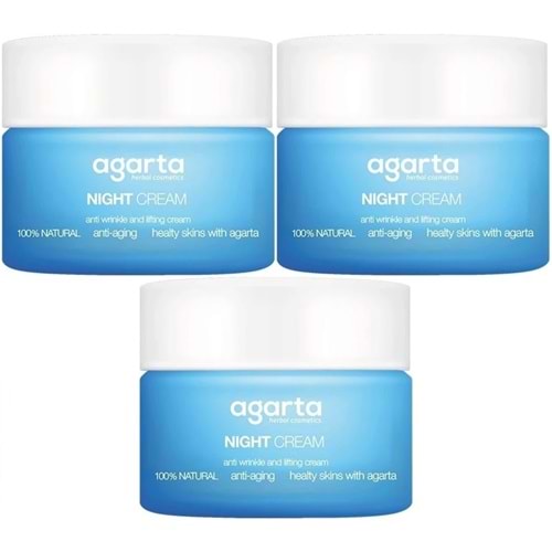 Agarta Doğal Yaşlanma Karşıtı Anti-Age Gece Kremi Su Bazlı 50ML (Kırışıklık/Sıkılaştırıcı) (3Lü Set)