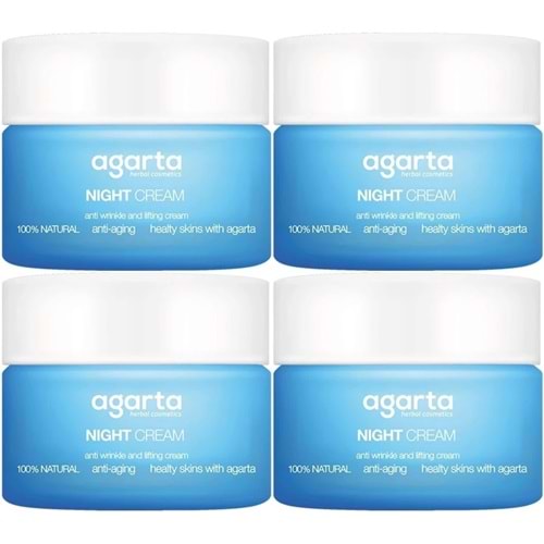 Agarta Doğal Yaşlanma Karşıtı Anti-Age Gece Kremi Su Bazlı 50ML (Kırışıklık/Sıkılaştırıcı) (4Lü Set)