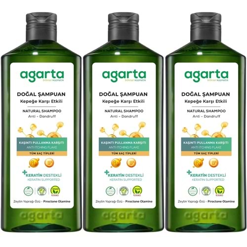 Agarta Doğal Şampuan 400 ML Kepek Karşı Etkili - Kaşıntı Pullanma Karşıtı (3 Lü Set)