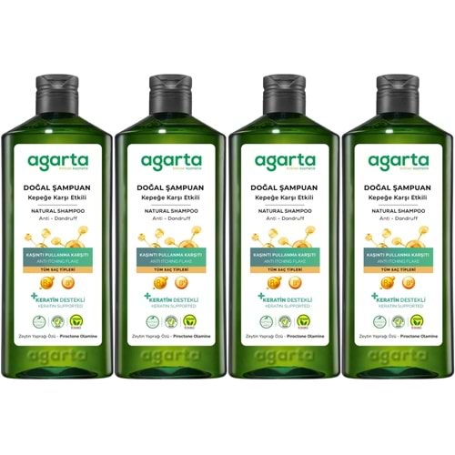 Agarta Doğal Şampuan 400 ML Kepek Karşı Etkili - Kaşıntı Pullanma Karşıtı (4 Lü Set)