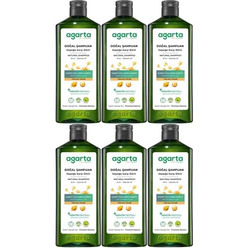 Agarta Doğal Şampuan 400 ML Kepek Karşı Etkili - Kaşıntı Pullanma Karşıtı (6 Lı Set)