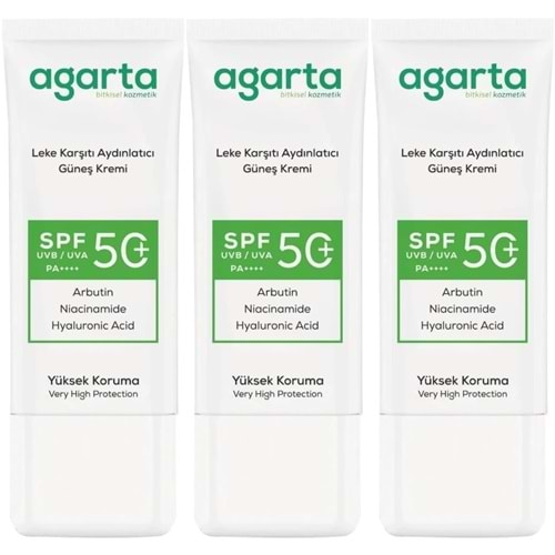 Agarta Leke Karşıtı Aydınlatıcı Spf+50 Faktör Yüz Güneş Kremi 50 ML (3 Lü Set)