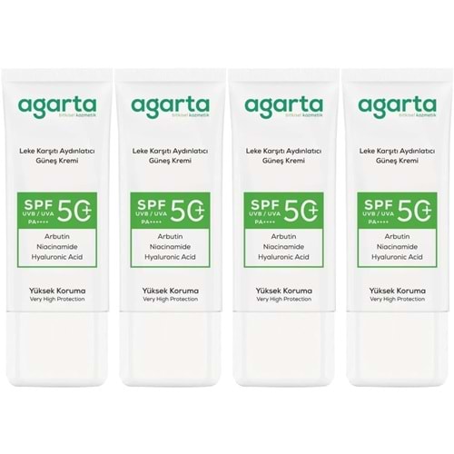 Agarta Leke Karşıtı Aydınlatıcı Spf+50 Faktör Yüz Güneş Kremi 50 ML (4 Lü Set)