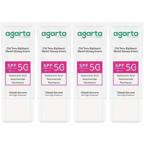 Agarta Cilt Tonu Eşitleyici Renkli Kapatıcı Etkili Spf+50 Faktör Güneş Kremi 50 ML (4 Lü Set)