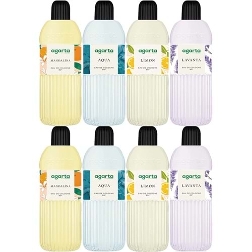 Agarta Kolonya 400 ML 80 Derece Pet Şişe (Mandalina-Aqua-Limon-Lavanta) (8 Li Karma Set)