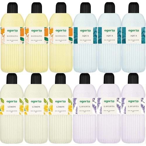 Agarta Kolonya 400 ML 80 Derece Pet Şişe (Mandalina-Aqua-Limon-Lavanta) (12 Li Karma Set)