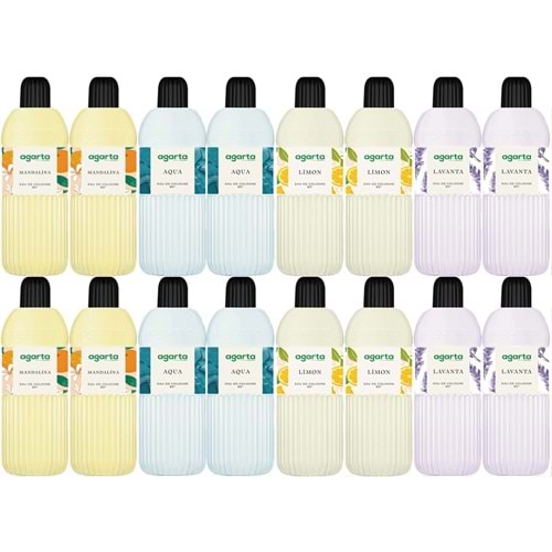 Agarta Kolonya 400 ML 80 Derece Pet Şişe (Mandalina-Aqua-Limon-Lavanta) (16 Lı Karma Set)