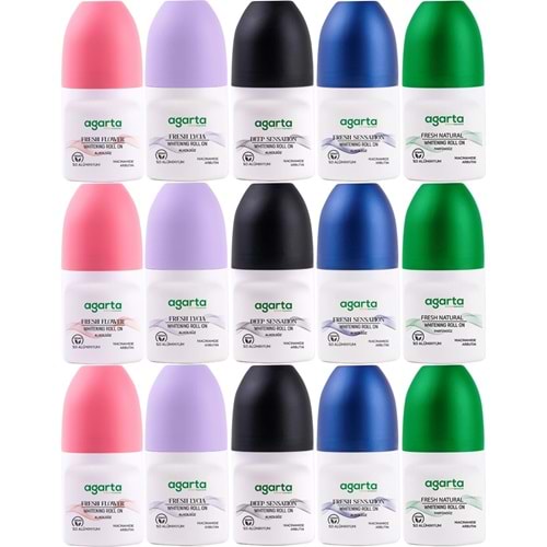 Agarta Roll-On Kadın 50 ML (Fresh Flower-Lycıa-Patchoulı Deep-Sensatıon-Natural) (15 Li Karma Set)