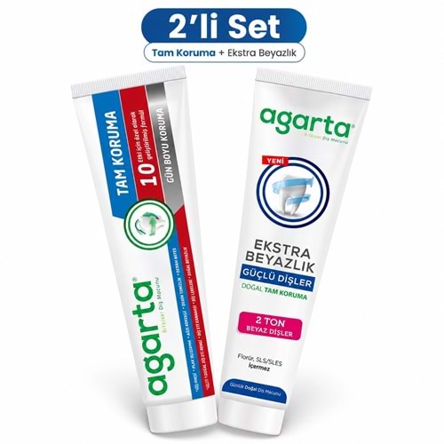 Agarta Doğal Tam koruma Diş Macunu 75 ML Gün Boyu Koruma & Ekstra Beyazlık 75 ML (Karma 2 Li Set)