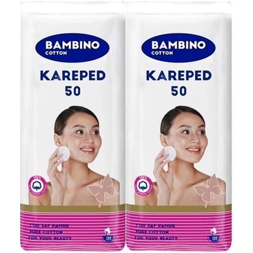 Bambino Cotton Kare Makyaj ve Bebek Temizleme Pamuğu 100 Adet (Kare En-Boy 7CM) (2PK*50)
