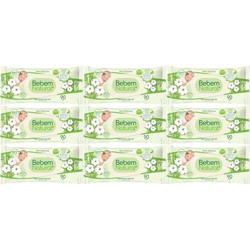 Bebem Natural Islak Bebek Mendili Narin Dokunuş / Yenidoğan 90 Yaprak Plastik Kapaklı 9 Lu Set