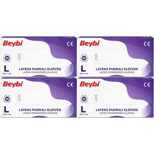 Beybi Lateks Pudralı Muayene Eldiveni L - Large - Büyük 400 Lü Set