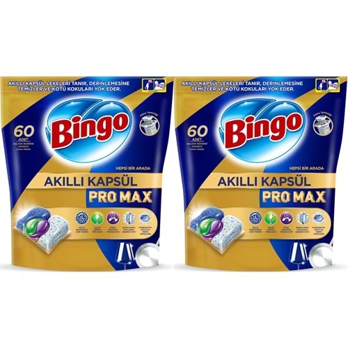 Bingo Akıllı Kapsül Pro Max Bulaşık Makinesi Deterjanı Tableti 120 Adet Limon Kokulu (2PK*60)