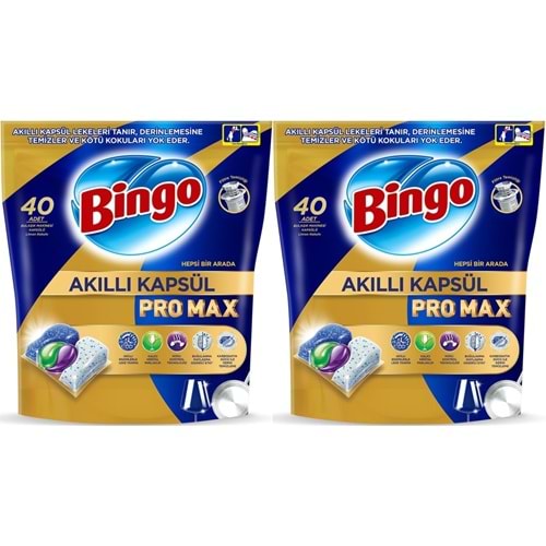 Bingo Akıllı Kapsül Pro Max Bulaşık Makinesi Deterjanı Tableti 80 Adet Limon Kokulu (2PK*40)
