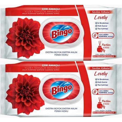 Bingo Clean Yüzey Temizlik Havlusu 96 Yaprak Sevilen Kokular Lovely - Gül (2 Li Set) 192 Yaprak