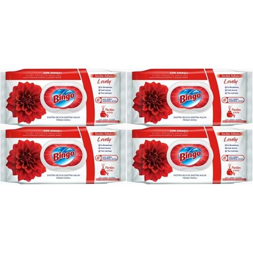 Bingo Clean Yüzey Temizlik Havlusu 96 Yaprak Sevilen Kokular Lovely - Gül (4 Lü Set) 384 Yaprak