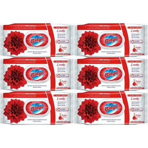 Bingo Clean Yüzey Temizlik Havlusu 96 Yaprak Sevilen Kokular Lovely - Gül (6 Lı Set) 576 Yaprak
